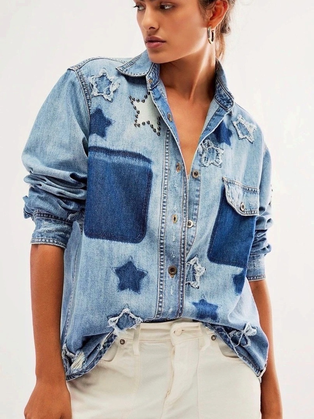 One Teaspoon Everyday Star Shirt Jacket Denim Star Shirt Jacket Size Large NWT